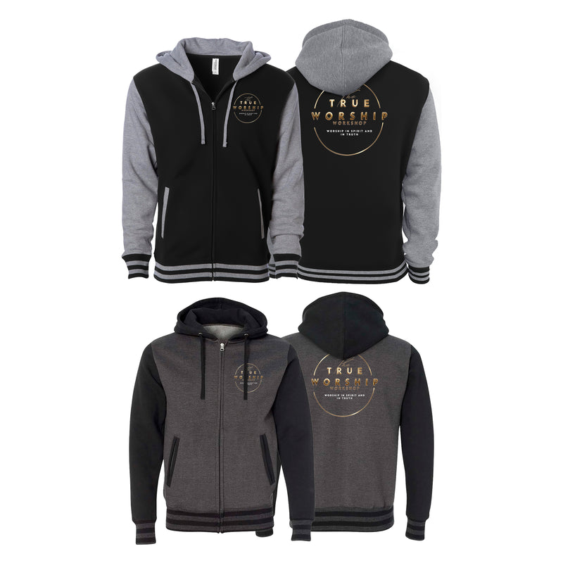 The True Worship Workshop Varsity Zip-Up Hoodies #15007 A